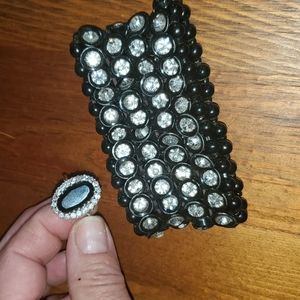 Crystal stretchy cuff and black Onxy Faux Ring